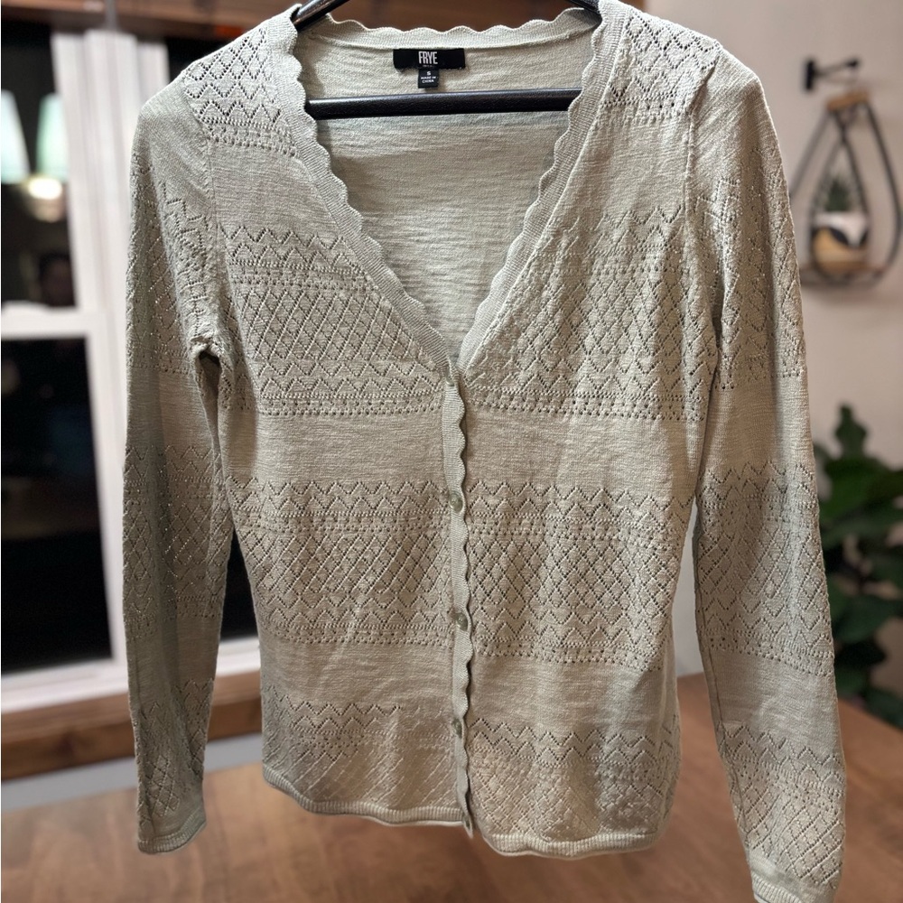 Frye Pointelle Women's Cardigan Sweater Small, Sage Green